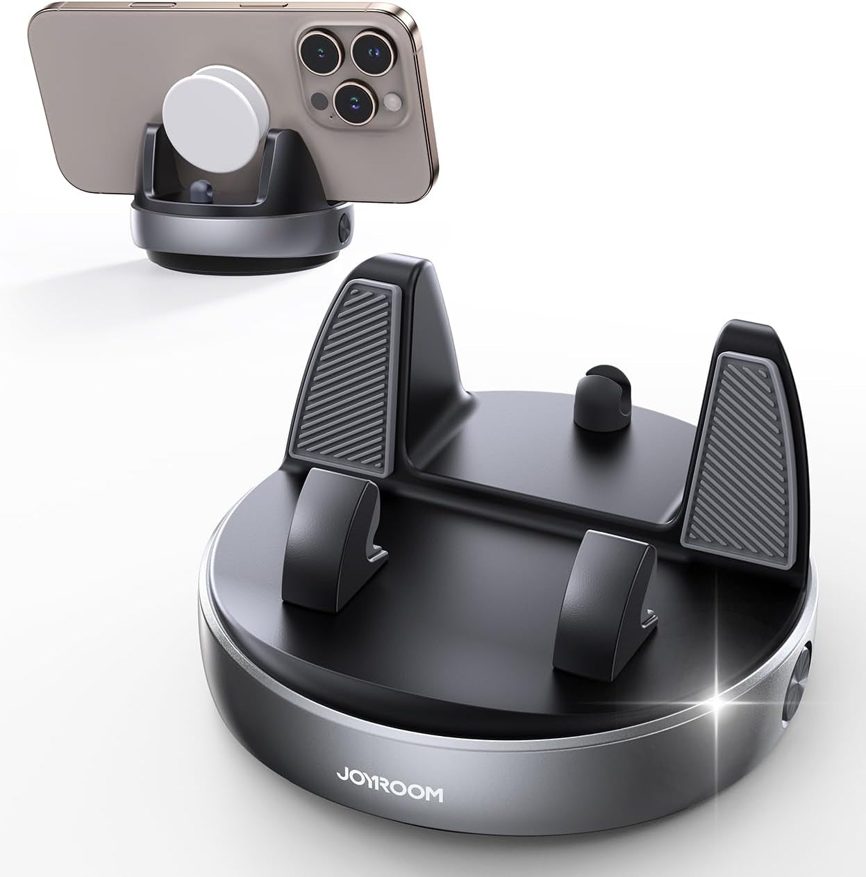 360° Adjustable Car Phone Holder - Anti-Glare Dashboard Stand for Smartphones & GPS, Slip-Free Spring Snap Design
