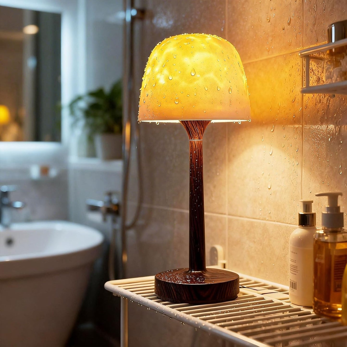 Cordless Waterproof Shower Lamp - Rechargeable 16 Color Ocean Wave Projector with Touch & Remote Control - Spa-Like Mood Light for Bathtub and Shower