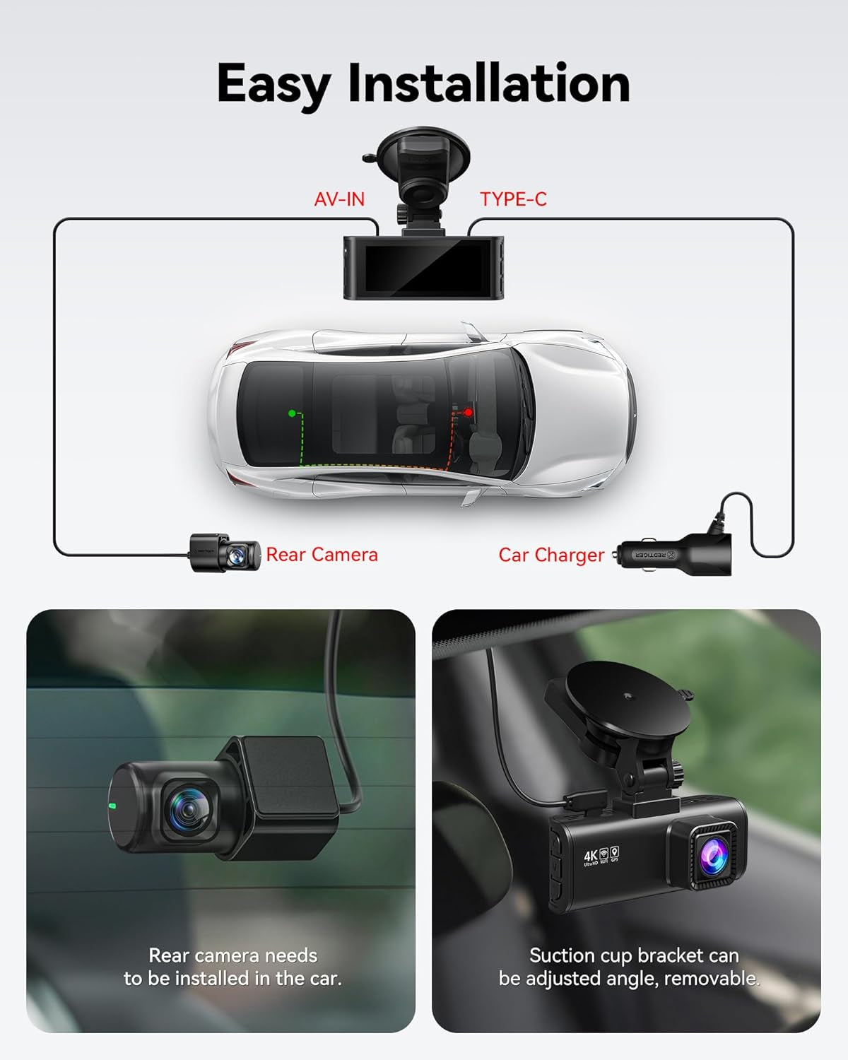 Dash Cam Front Rear, 4K/2.5K Full HD Dash Camera for Cars, Included 32GB Card, Built-In Wi-Fi GPS, 3.16” IPS Screen, Night Vision, 170°Wide Angle, WDR, 24H Parking Mode(F7Np)