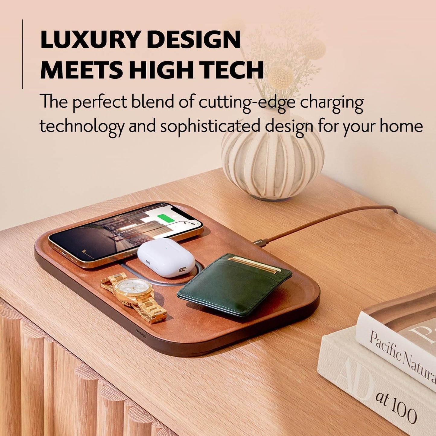 MAG:3 Classics Charger and Tray - Italian Leather, Multi-Device Charger Compatible with Magsafe Iphones 16, 15, 14, 13, 12 or Wireless Airpod Cases (Black)