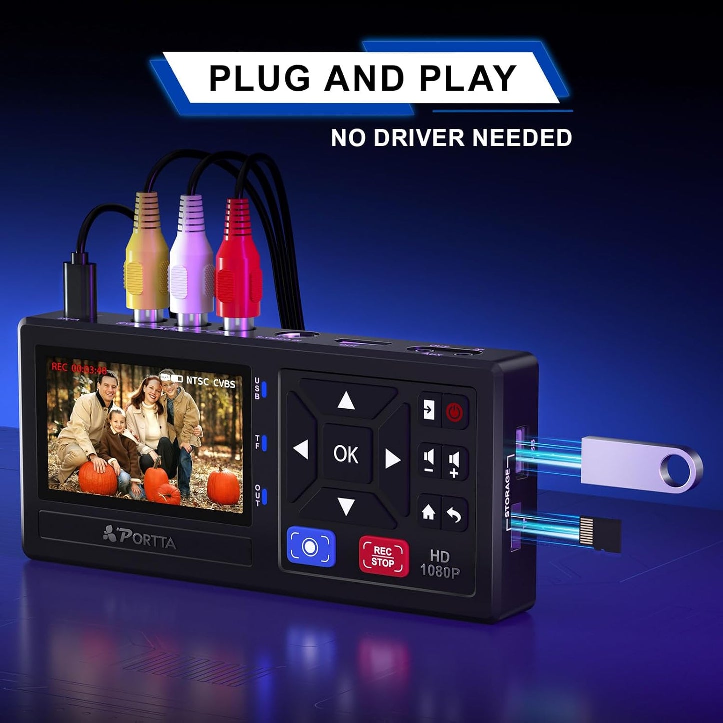 VHS to Digital Converter, Video to Digital Recorder with Remote, Compatible with VHS, VCR, DVR, DVD, Hi8, Mini DV Players, Camcorder, Gaming Consoles (Tapes/Dvd Player Not Included)