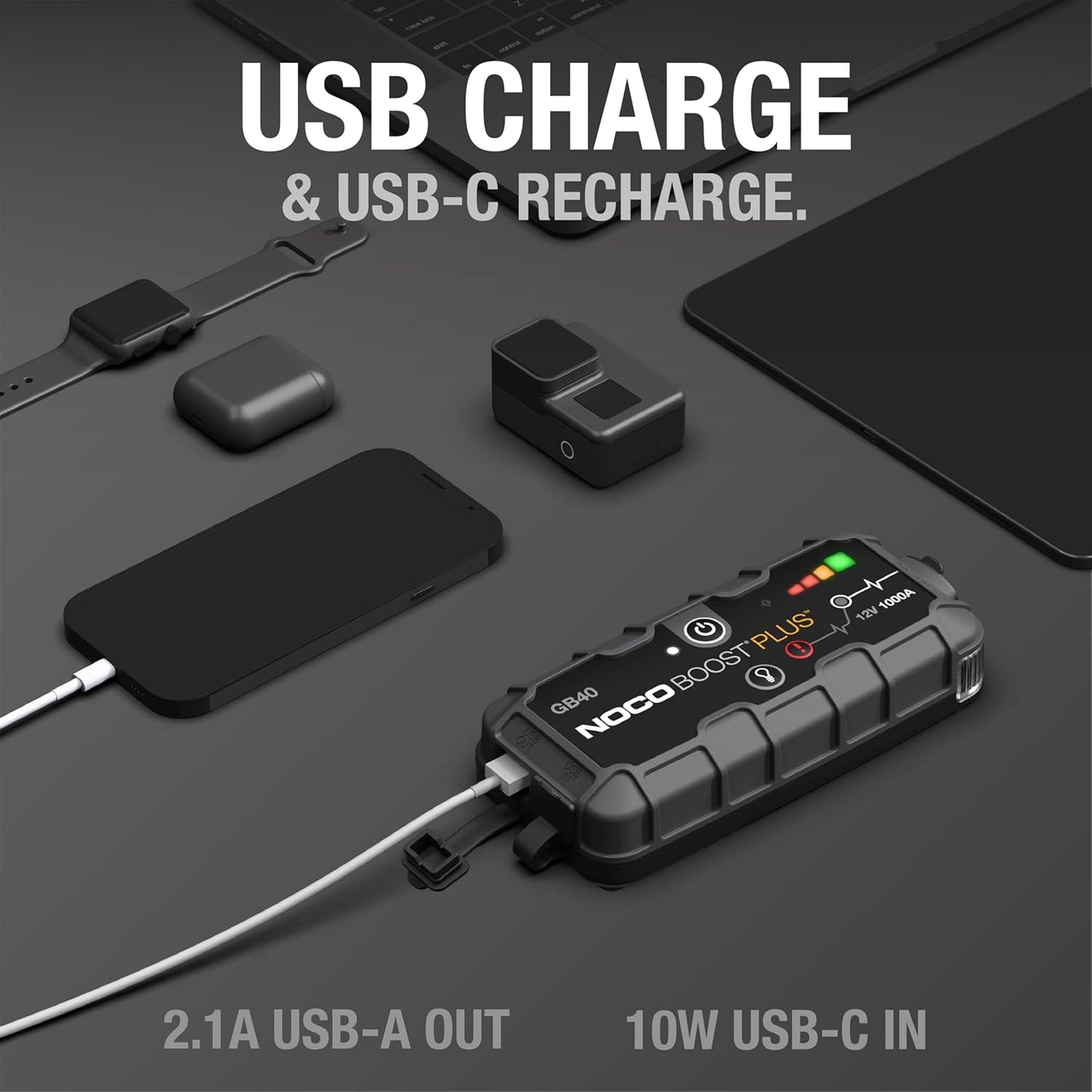 Boost GB40: 1000A Ultrasafe Jump Starter – 12V Lithium Battery Booster Pack, Portable Jump Box, Power Bank & Jumper Cables - for 6.0L Gas and 3.0L Diesel Engines