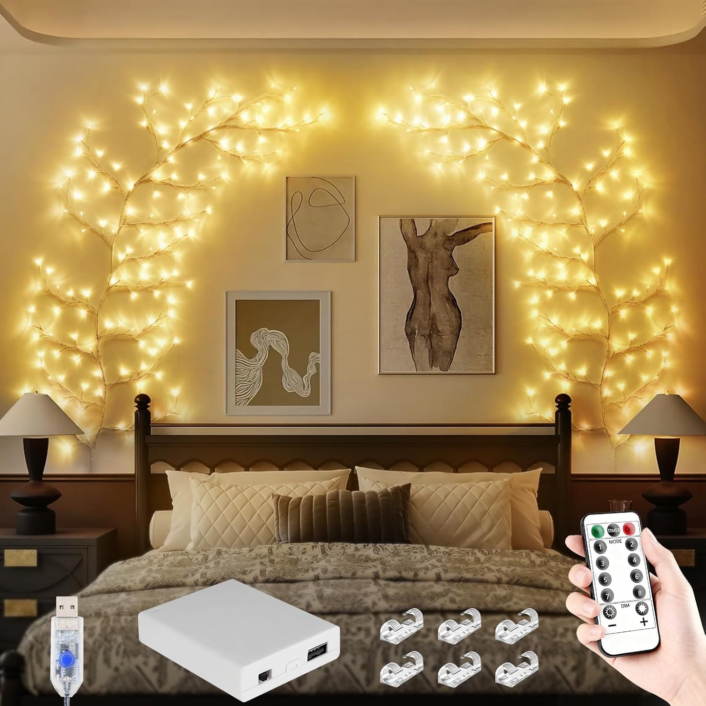 4FT Pink Cherry Blossom Vine Lights - 48 LED Enchanted Willow Branches with Remote Timer, 8 Light Modes, Perfect for Bedroom, Weddings & Christmas Decor, USB Battery Operated