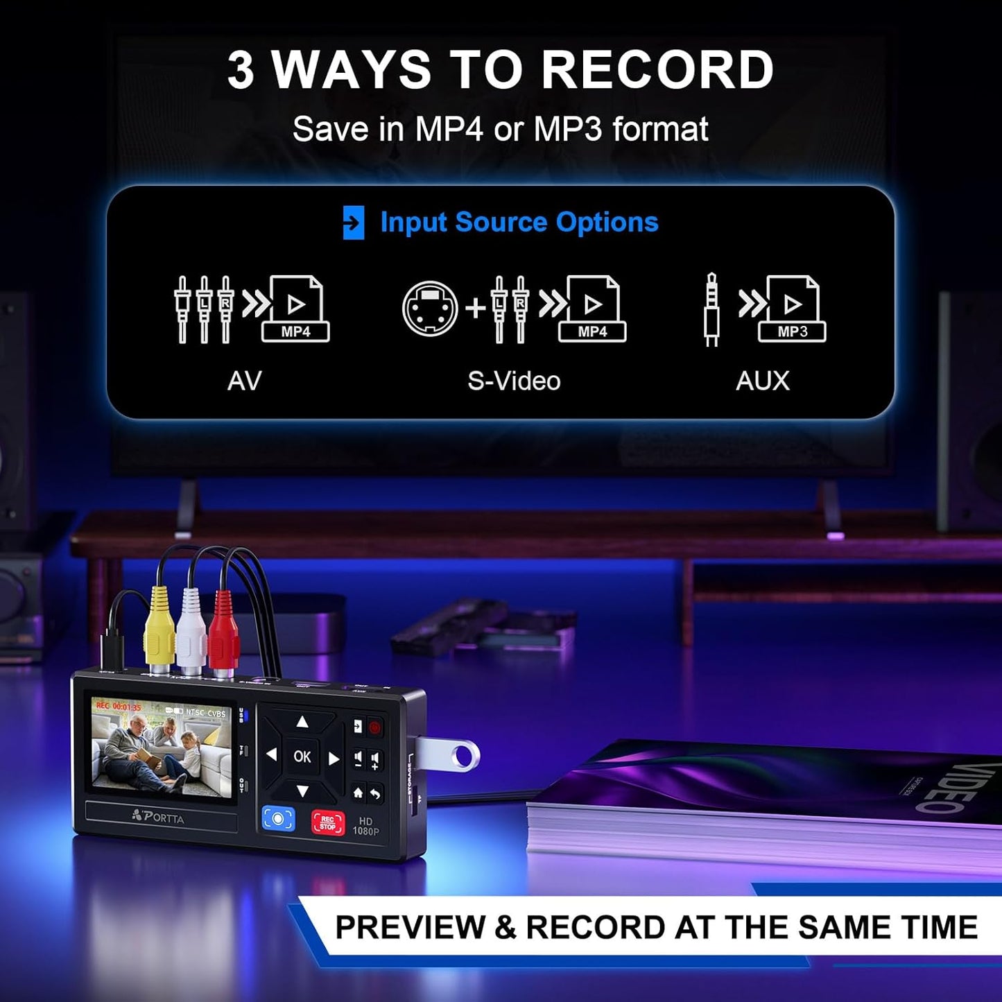 VHS to Digital Converter, Video to Digital Recorder with Remote, Compatible with VHS, VCR, DVR, DVD, Hi8, Mini DV Players, Camcorder, Gaming Consoles (Tapes/Dvd Player Not Included)