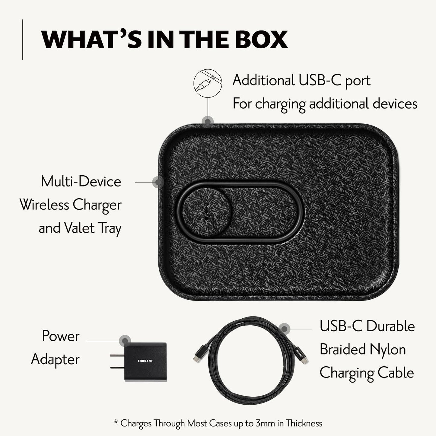 MAG:3 Classics Charger and Tray - Italian Leather, Multi-Device Charger Compatible with Magsafe Iphones 16, 15, 14, 13, 12 or Wireless Airpod Cases (Black)