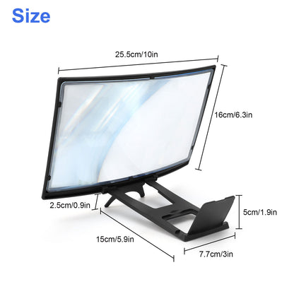 12" 3D HD Curved Screen Magnifier for Mobile Phones - Video Amplifier Stand