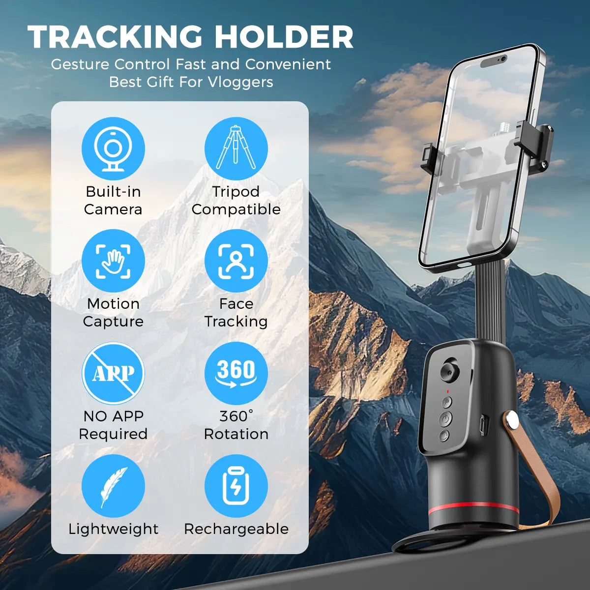 Smart Auto Face Tracking Tripod with Gesture Control - 360° Rotating Phone Mount for Live Streaming, Vlogging, and Selfies