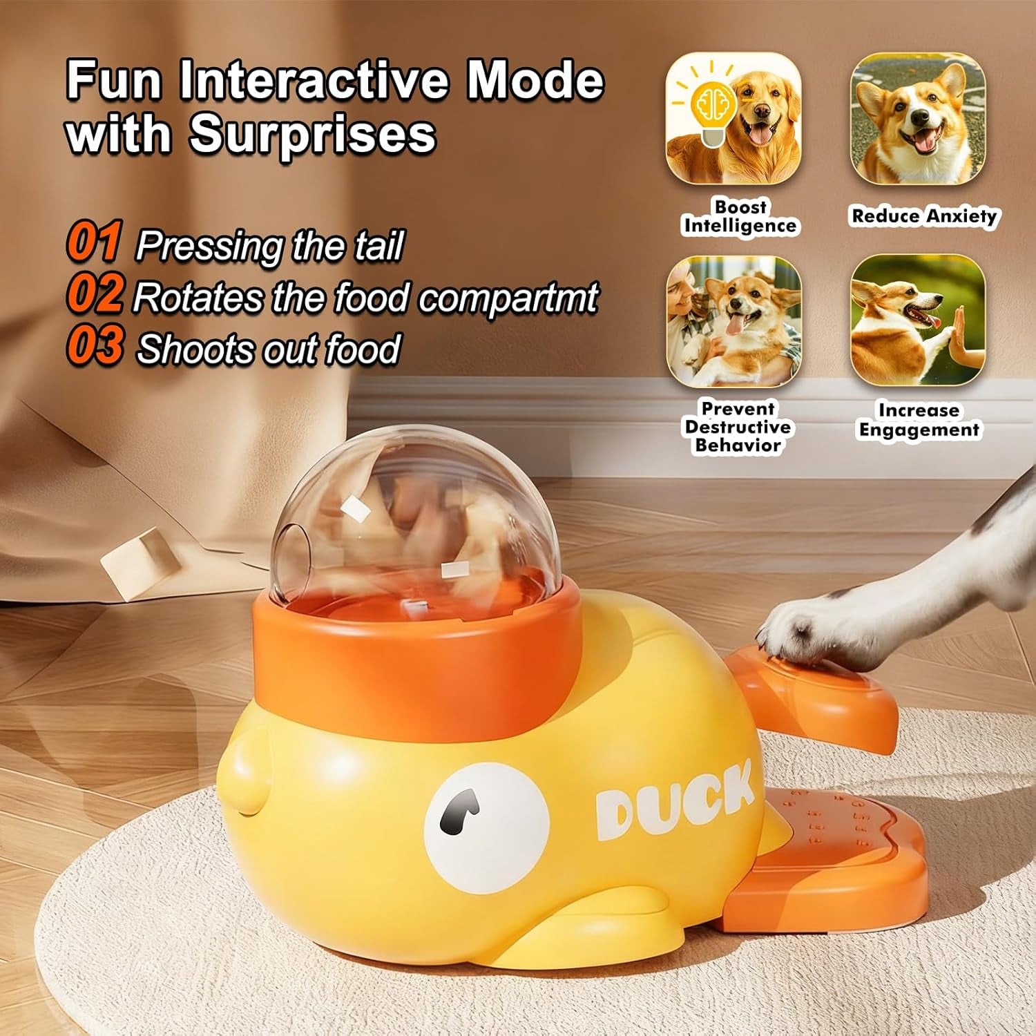 Engaging Duck-Shaped Interactive Dog and Cat Treat Dispenser - Fun Food Puzzle Slow Feeder for IQ Training and Exercise