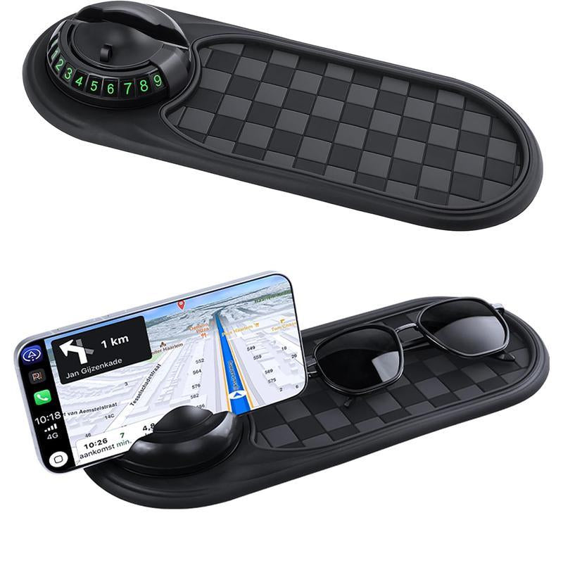 Multifunction Car Anti-Slip Mat, Car Dashboard Mobile Phone Holder, Auto Universal Rotatable anti Skid with Temporary Parking Number