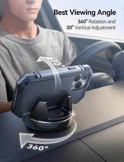 360° Adjustable Car Phone Holder - Anti-Glare Dashboard Stand for Smartphones & GPS, Slip-Free Spring Snap Design