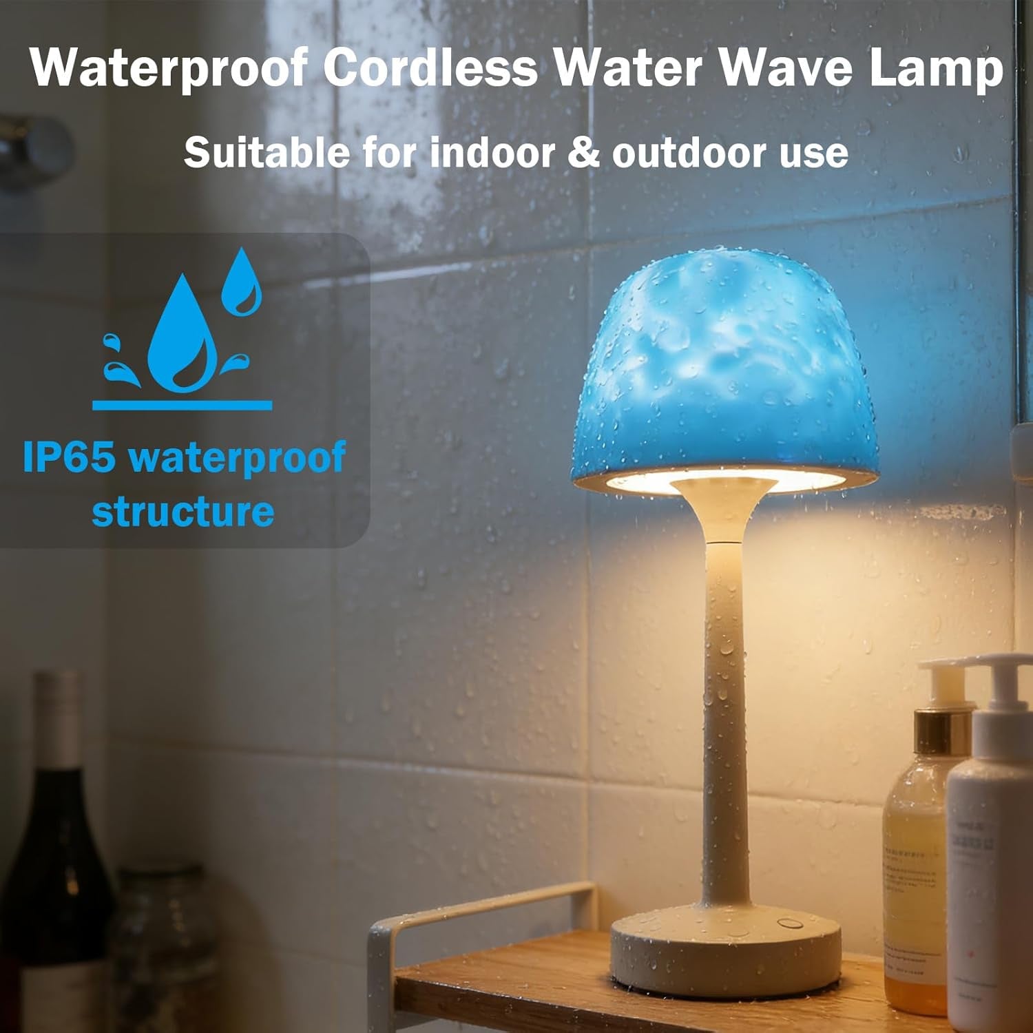 Cordless Waterproof Shower Lamp - Rechargeable 16 Color Ocean Wave Projector with Touch & Remote Control - Spa-Like Mood Light for Bathtub and Shower