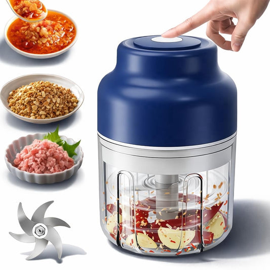 2026 Portable Rechargeable Mini Electric Garlic Chopper - 320ml Capacity with 6 Stainless Steel Blades for Effortless Chopping of Garlic, Onion, Chili, Nuts, Meat & Fruits