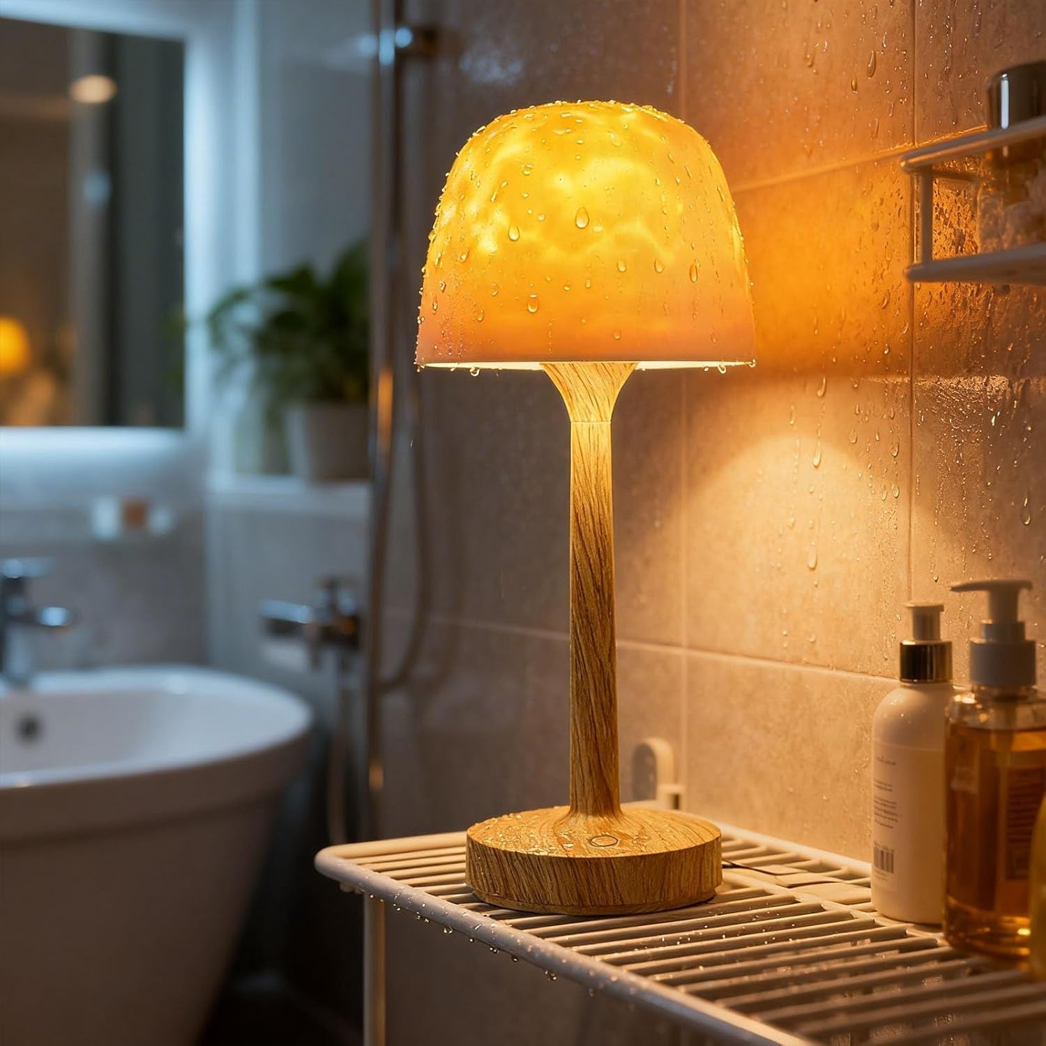 Cordless Waterproof Shower Lamp - Rechargeable 16 Color Ocean Wave Projector with Touch & Remote Control - Spa-Like Mood Light for Bathtub and Shower