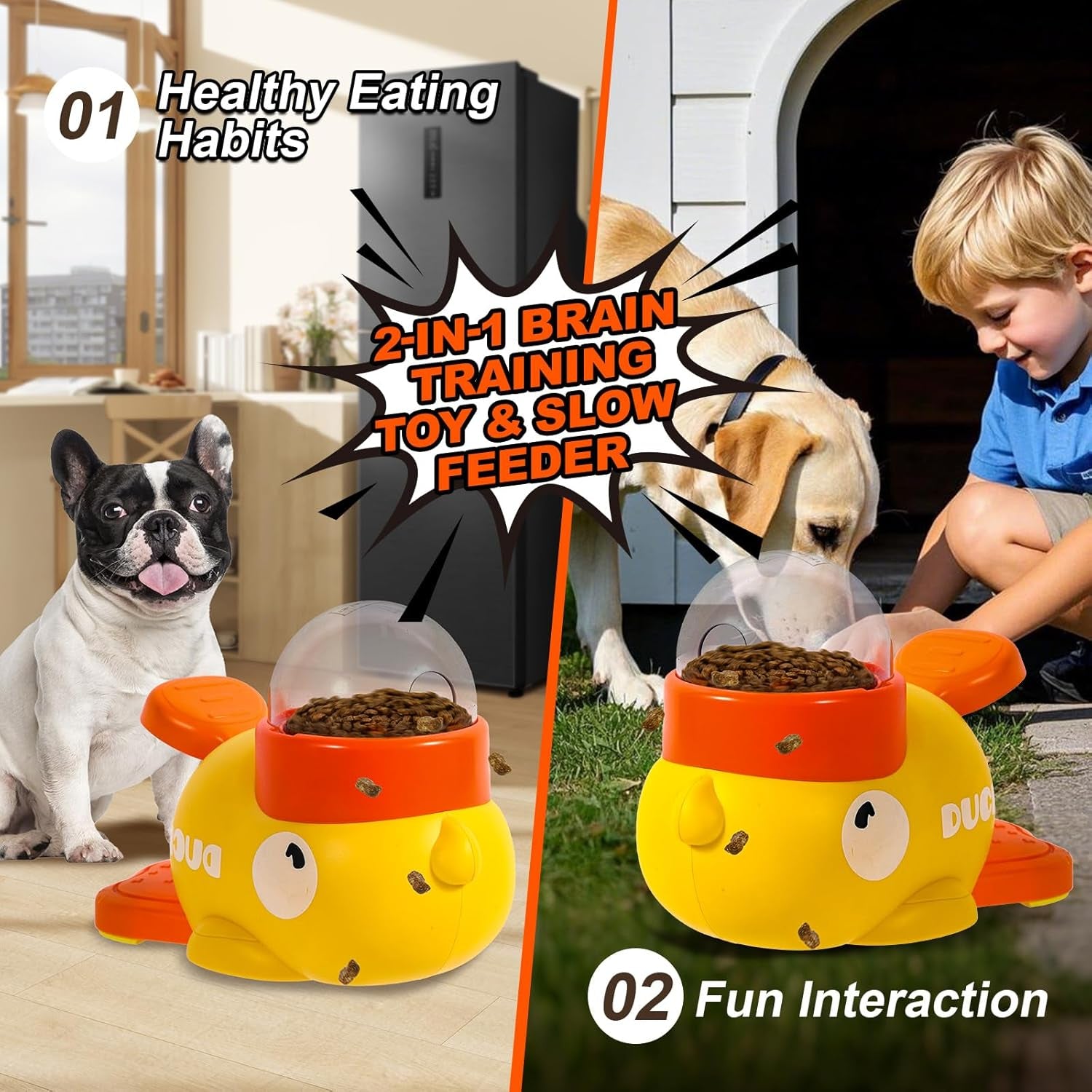 Engaging Duck-Shaped Interactive Dog and Cat Treat Dispenser - Fun Food Puzzle Slow Feeder for IQ Training and Exercise