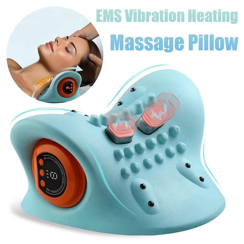 Electric Neck Cervical Traction Massager Vibration Kneading Massage Pillow Ergonomic Head Pillow