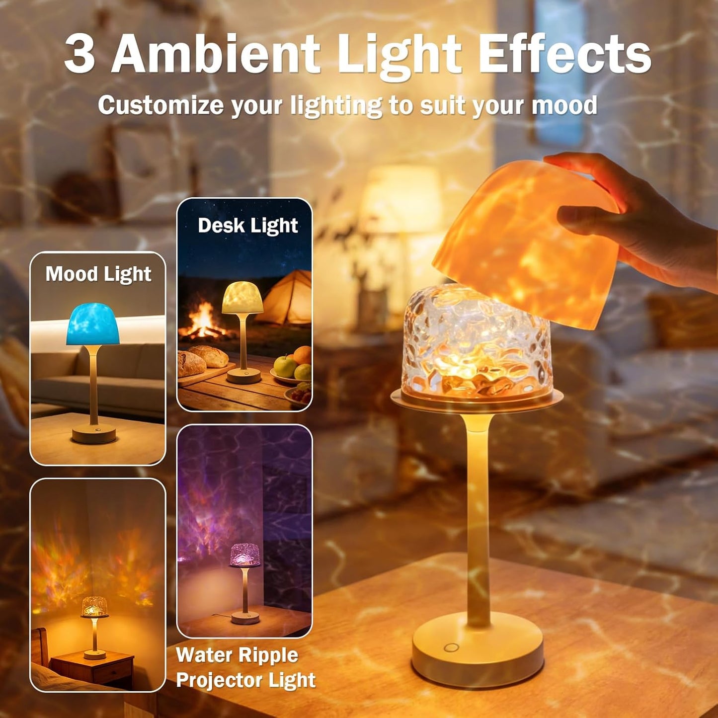 Cordless Waterproof Shower Lamp - Rechargeable 16 Color Ocean Wave Projector with Touch & Remote Control - Spa-Like Mood Light for Bathtub and Shower