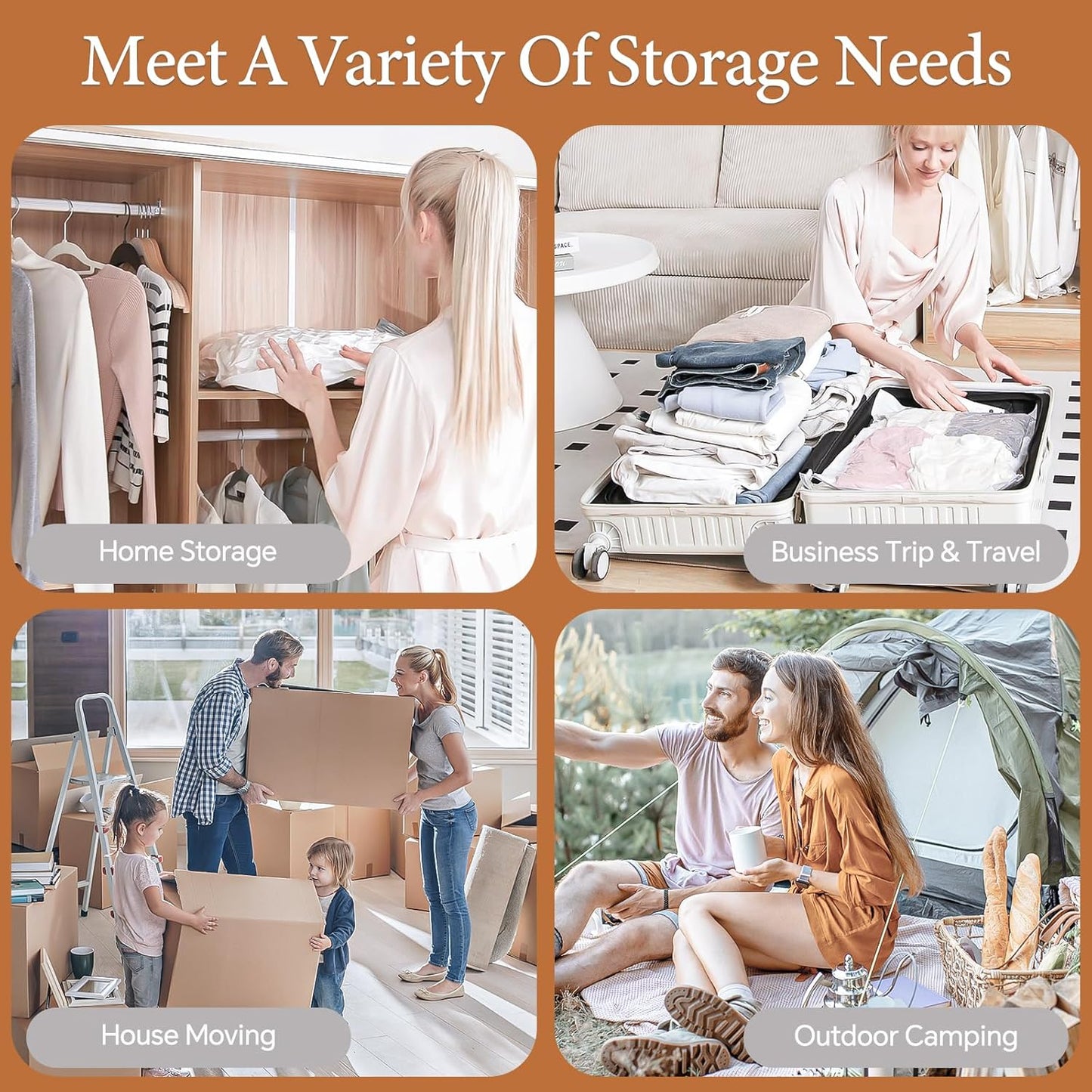 Vacuum Storage Bags with Cordless Air Pump - 10 Pack for Travel & Home, Includes 2 Large, 4 Medium, & 4 Small Bags for Clothes & Blankets