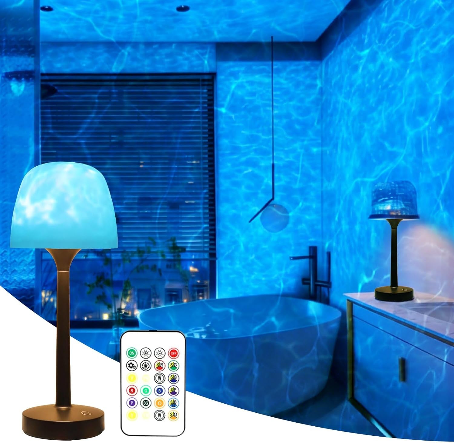 Cordless Waterproof Shower Lamp - Rechargeable 16 Color Ocean Wave Projector with Touch & Remote Control - Spa-Like Mood Light for Bathtub and Shower