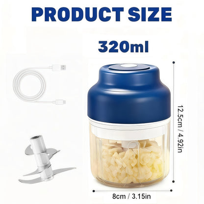 2026 Portable Rechargeable Mini Electric Garlic Chopper - 320ml Capacity with 6 Stainless Steel Blades for Effortless Chopping of Garlic, Onion, Chili, Nuts, Meat & Fruits