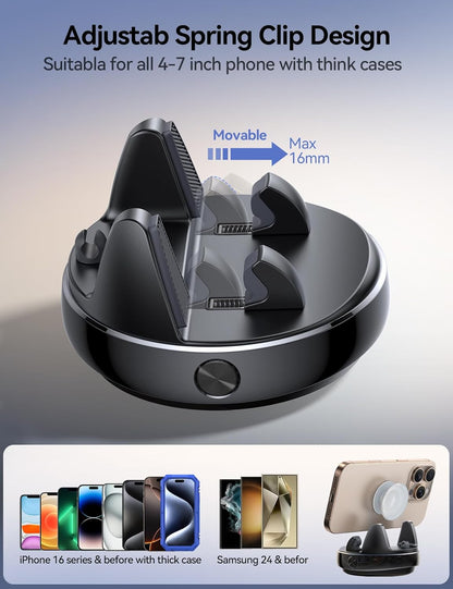 360° Adjustable Car Phone Holder - Anti-Glare Dashboard Stand for Smartphones & GPS, Slip-Free Spring Snap Design
