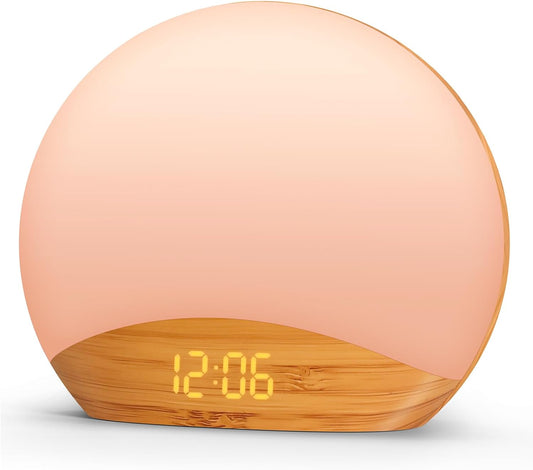 Sunrise Alarm Clock & Sound Machine - Wood Grain Design, Dimmable Nightlight, 26 Sleep Sounds, Perfect for Babies & Adults