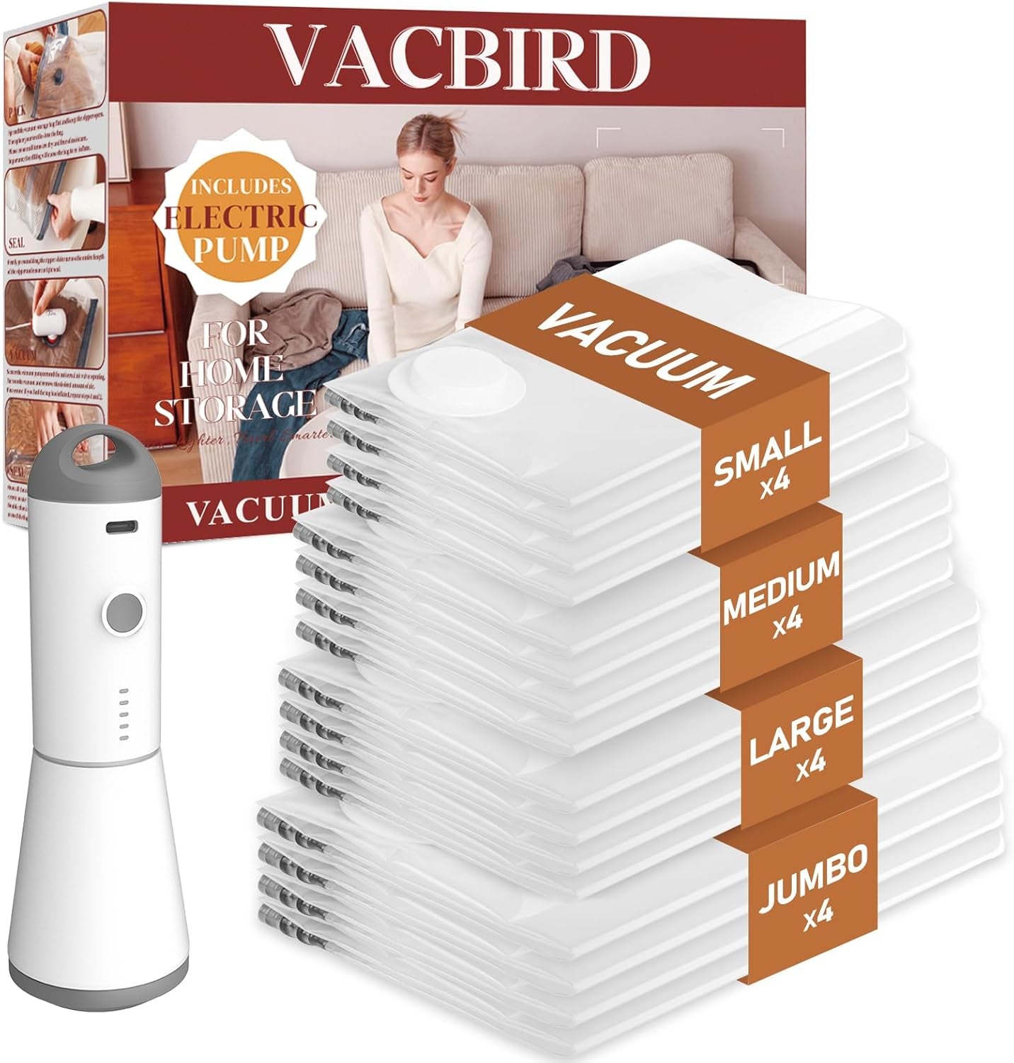 Vacuum Storage Bags with Cordless Air Pump - 10 Pack for Travel & Home, Includes 2 Large, 4 Medium, & 4 Small Bags for Clothes & Blankets