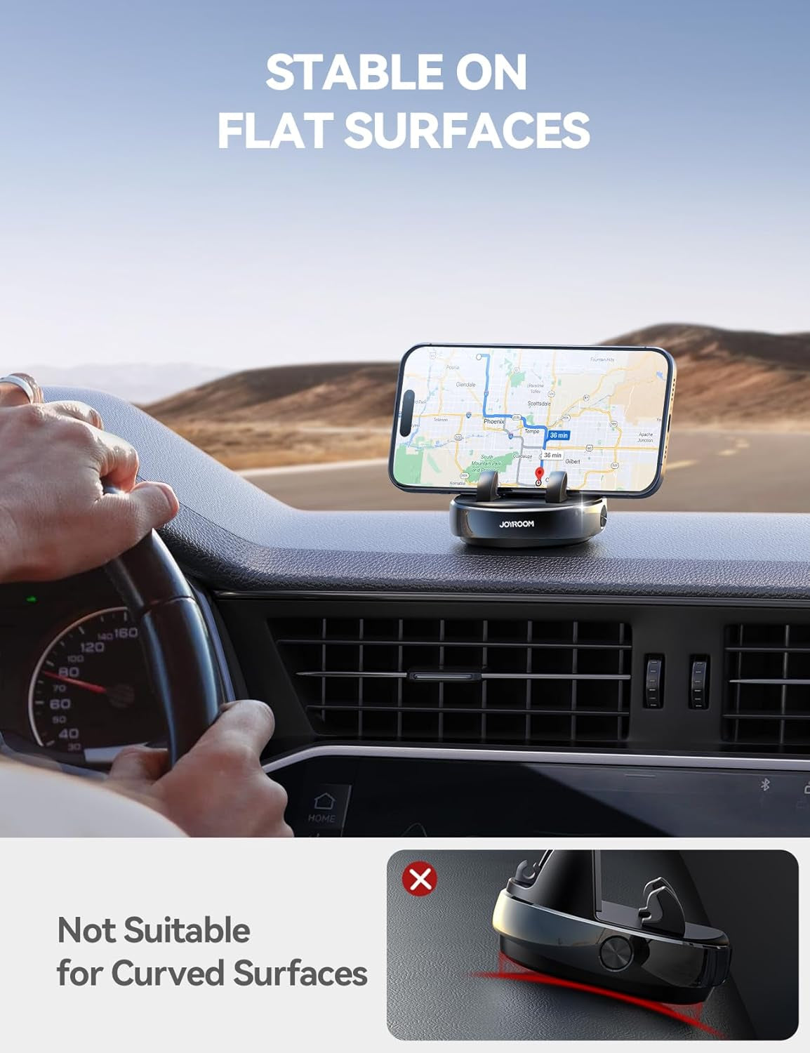 360° Adjustable Car Phone Holder - Anti-Glare Dashboard Stand for Smartphones & GPS, Slip-Free Spring Snap Design