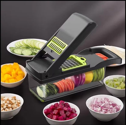 Pro 16-in-1 Multifunctional Vegetable Chopper with 8 Blades - Effortless Slicing, Dicing, and Cutting for Onions, Carrots, and Garlic - Includes Container