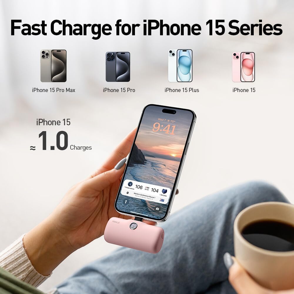 Mini 20W USB-C Portable Charger - 4,800mAh Fast Charging Power Bank for iPhone 15/16, Samsung, and Android Phones - Perfect for Travel