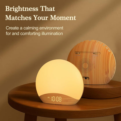 Sunrise Alarm Clock & Sound Machine - Wood Grain Design, Dimmable Nightlight, 26 Sleep Sounds, Perfect for Babies & Adults