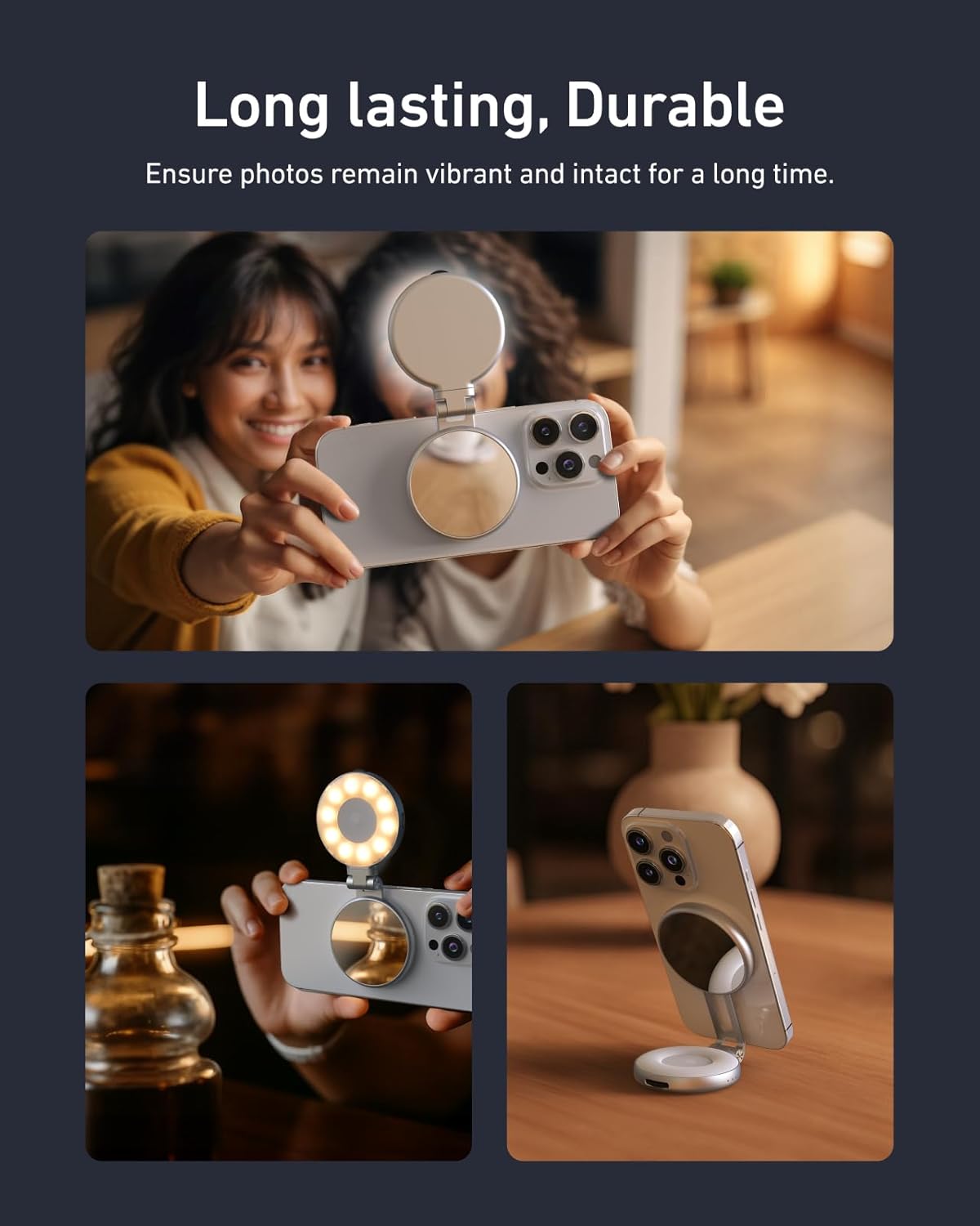 C03 Magnetic Selfie Light - Perfect for iPhone MagSafe, CRI97 360° LED Ring Light with Mirror for Stunning Selfies, Photography, TikTok, Zoom Calls & Video Conferencing