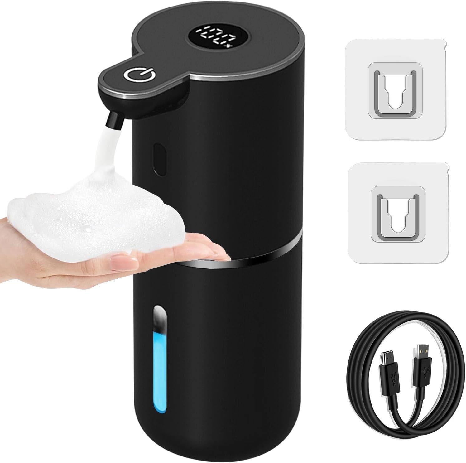 Touchless Automatic Liquid Soap Dispenser - USB Rechargeable, Adjustable 6 Levels, 12.8Oz Wall Mounted for Kitchen & Bathroom - Sleek White Design