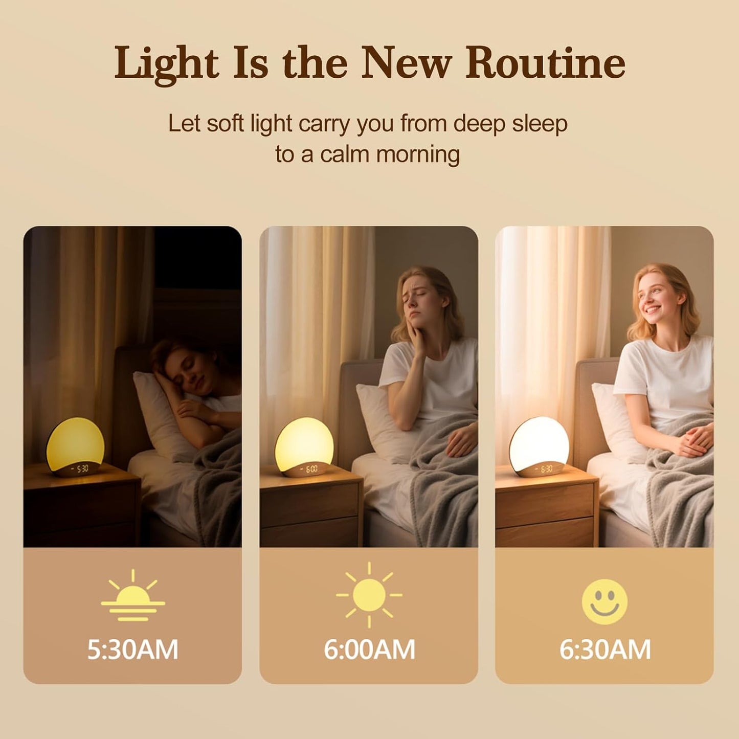 Sunrise Alarm Clock & Sound Machine - Wood Grain Design, Dimmable Nightlight, 26 Sleep Sounds, Perfect for Babies & Adults