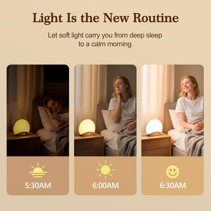 Sunrise Alarm Clock & Sound Machine - Wood Grain Design, Dimmable Nightlight, 26 Sleep Sounds, Perfect for Babies & Adults