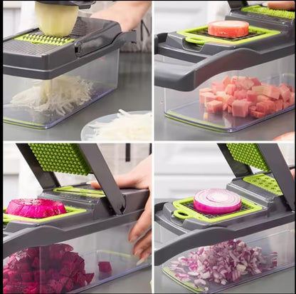 Pro 16-in-1 Multifunctional Vegetable Chopper with 8 Blades - Effortless Slicing, Dicing, and Cutting for Onions, Carrots, and Garlic - Includes Container