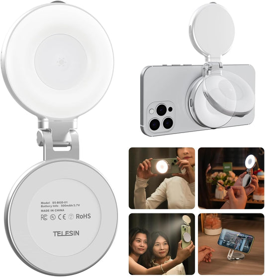 C03 Magnetic Selfie Light - Perfect for iPhone MagSafe, CRI97 360° LED Ring Light with Mirror for Stunning Selfies, Photography, TikTok, Zoom Calls & Video Conferencing