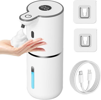 Touchless Automatic Liquid Soap Dispenser - USB Rechargeable, Adjustable 6 Levels, 12.8Oz Wall Mounted for Kitchen & Bathroom - Sleek White Design