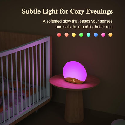 Sunrise Alarm Clock & Sound Machine - Wood Grain Design, Dimmable Nightlight, 26 Sleep Sounds, Perfect for Babies & Adults