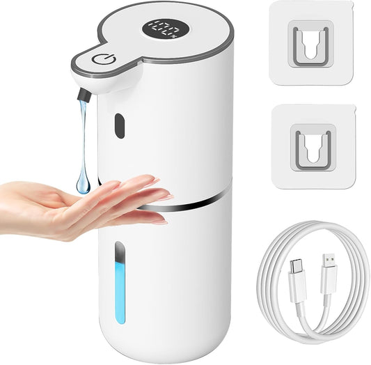 Touchless Automatic Liquid Soap Dispenser - USB Rechargeable, Adjustable 6 Levels, 12.8Oz Wall Mounted for Kitchen & Bathroom - Sleek White Design