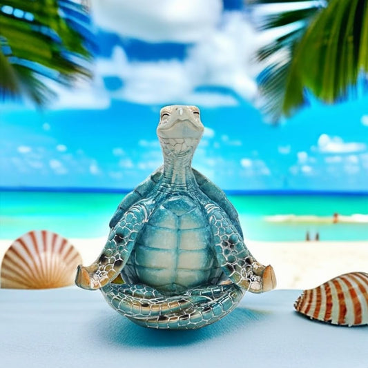 Sea Turtle Meditation Yoga Decor, Garden Figurine Sea Turtle Meditating Coastal Beach Decorations, Zen Yoga Resin Statue for Home Office Decorations (Put the Palm Separate)