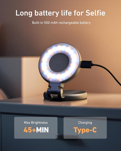 C03 Magnetic Selfie Light - Perfect for iPhone MagSafe, CRI97 360° LED Ring Light with Mirror for Stunning Selfies, Photography, TikTok, Zoom Calls & Video Conferencing