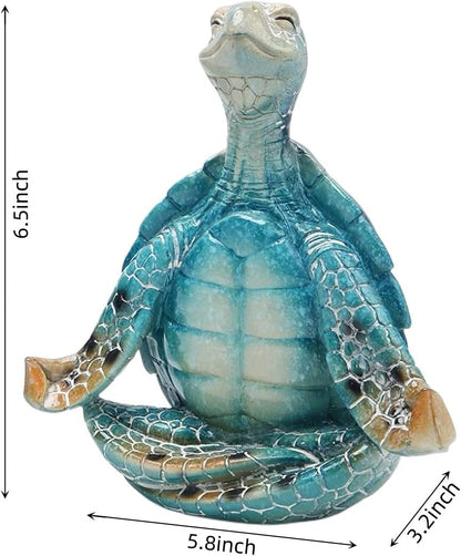 Sea Turtle Meditation Yoga Decor, Garden Figurine Sea Turtle Meditating Coastal Beach Decorations, Zen Yoga Resin Statue for Home Office Decorations (Put the Palm Separate)