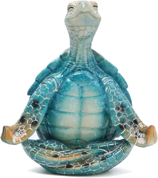 Sea Turtle Meditation Yoga Decor, Garden Figurine Sea Turtle Meditating Coastal Beach Decorations, Zen Yoga Resin Statue for Home Office Decorations (Put the Palm Separate)
