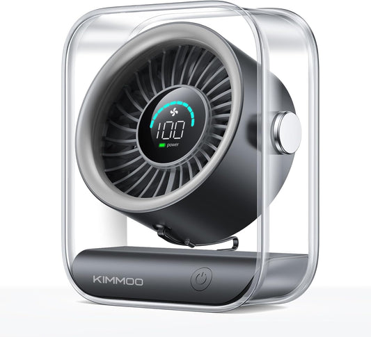 Rechargeable USB Desk Fan - Ultra Quiet, 100 Speed Turbo Airflow, Digital Display & 90° Rotation - Perfect for Home, Office & Travel - Compact & Portable in Black