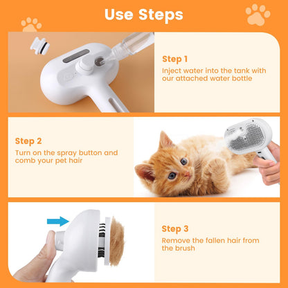 Revolutionary 3-in-1 Pet Steam Brush: Effortless Grooming & Shedding Solution for Cats and Dogs with Mist Spray for Luxurious Care - Ideal for All Coat Types (White)