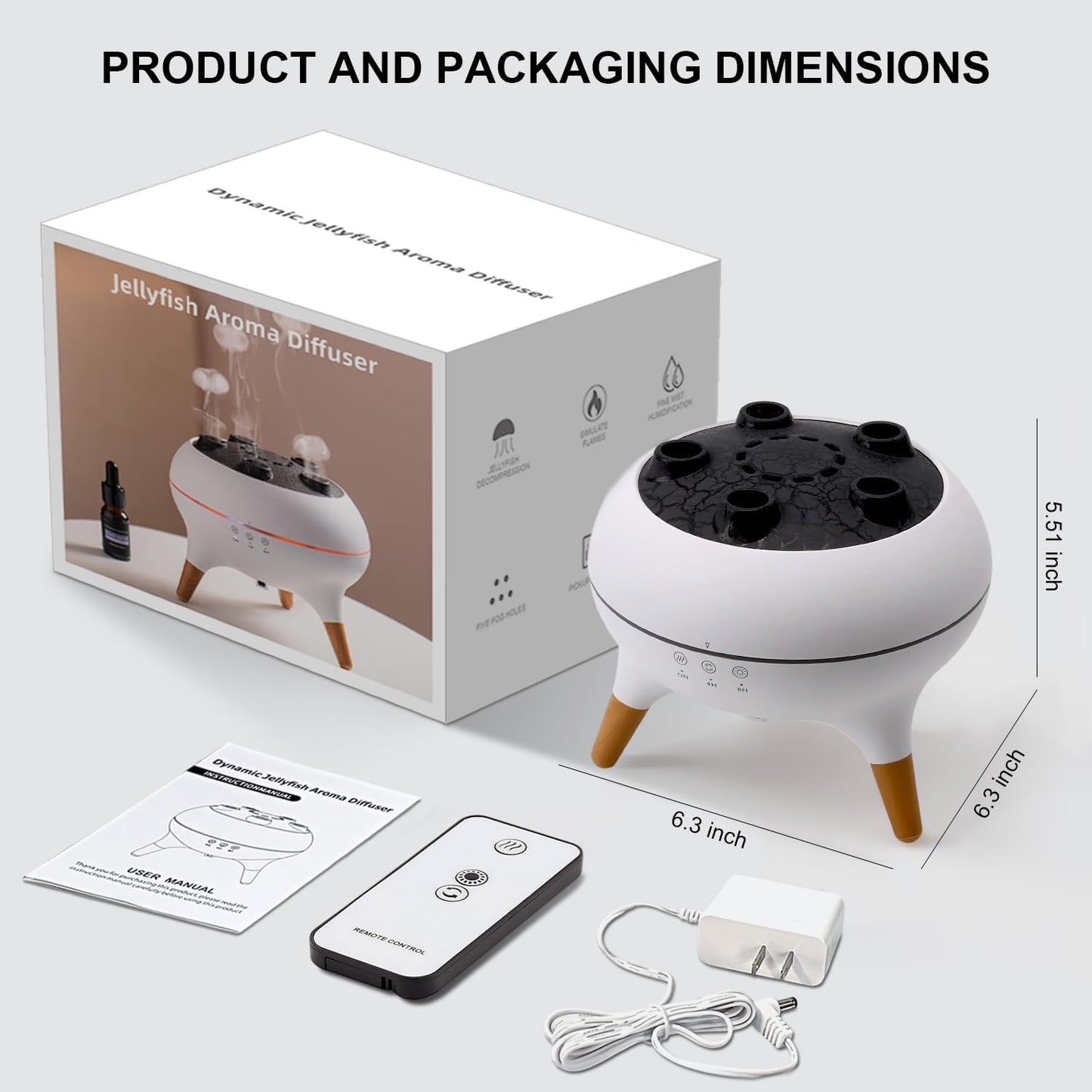 Jellyfish Ultrasonic Diffuser & Humidifier - 0.66Gal, Remote Control, 7 LED Colors, Easy Clean, Quiet Cool Mist for Home, Office, and Nursery