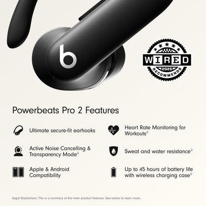 Power Pro 2 Wireless Bluetooth Earbuds - Noise Cancelling, Heart Rate Monitor, IPX4, up to 45H Battery & Charging Case, Works with Apple & Android - Jet Black