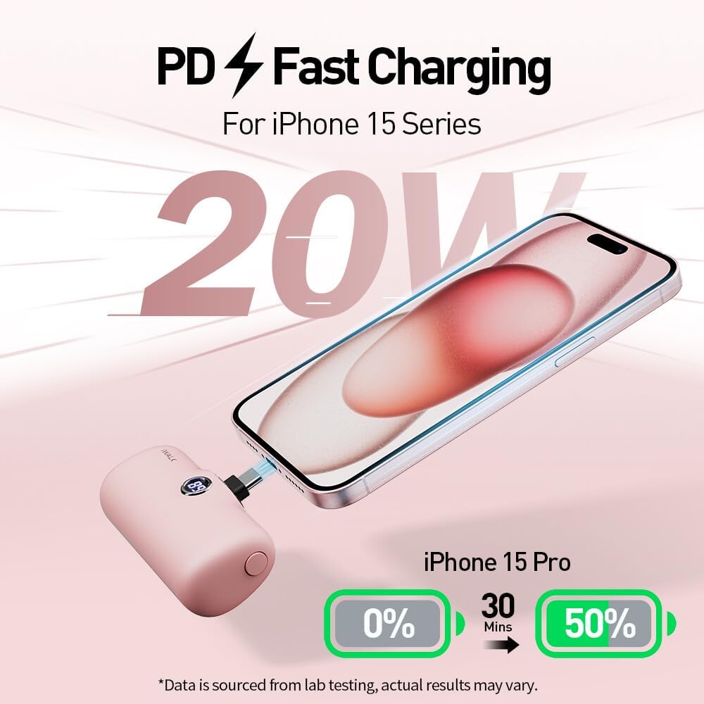 Mini 20W USB-C Portable Charger - 4,800mAh Fast Charging Power Bank for iPhone 15/16, Samsung, and Android Phones - Perfect for Travel