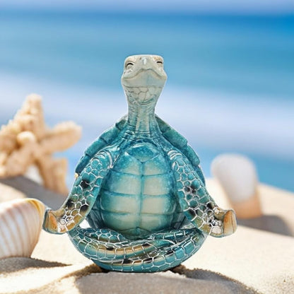 Sea Turtle Meditation Yoga Decor, Garden Figurine Sea Turtle Meditating Coastal Beach Decorations, Zen Yoga Resin Statue for Home Office Decorations (Put the Palm Separate)