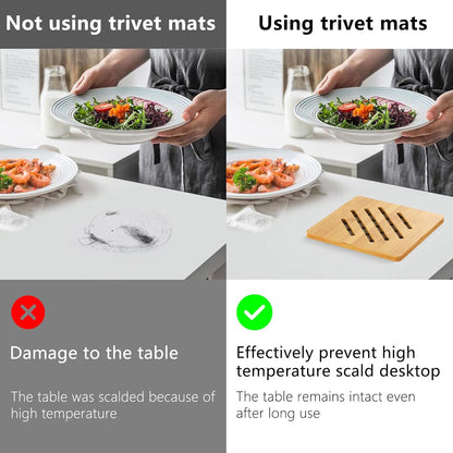 Stylish Bamboo Trivet Set - 4 Versatile Hot Pads with Storage Rack for Effortless Dining Protection